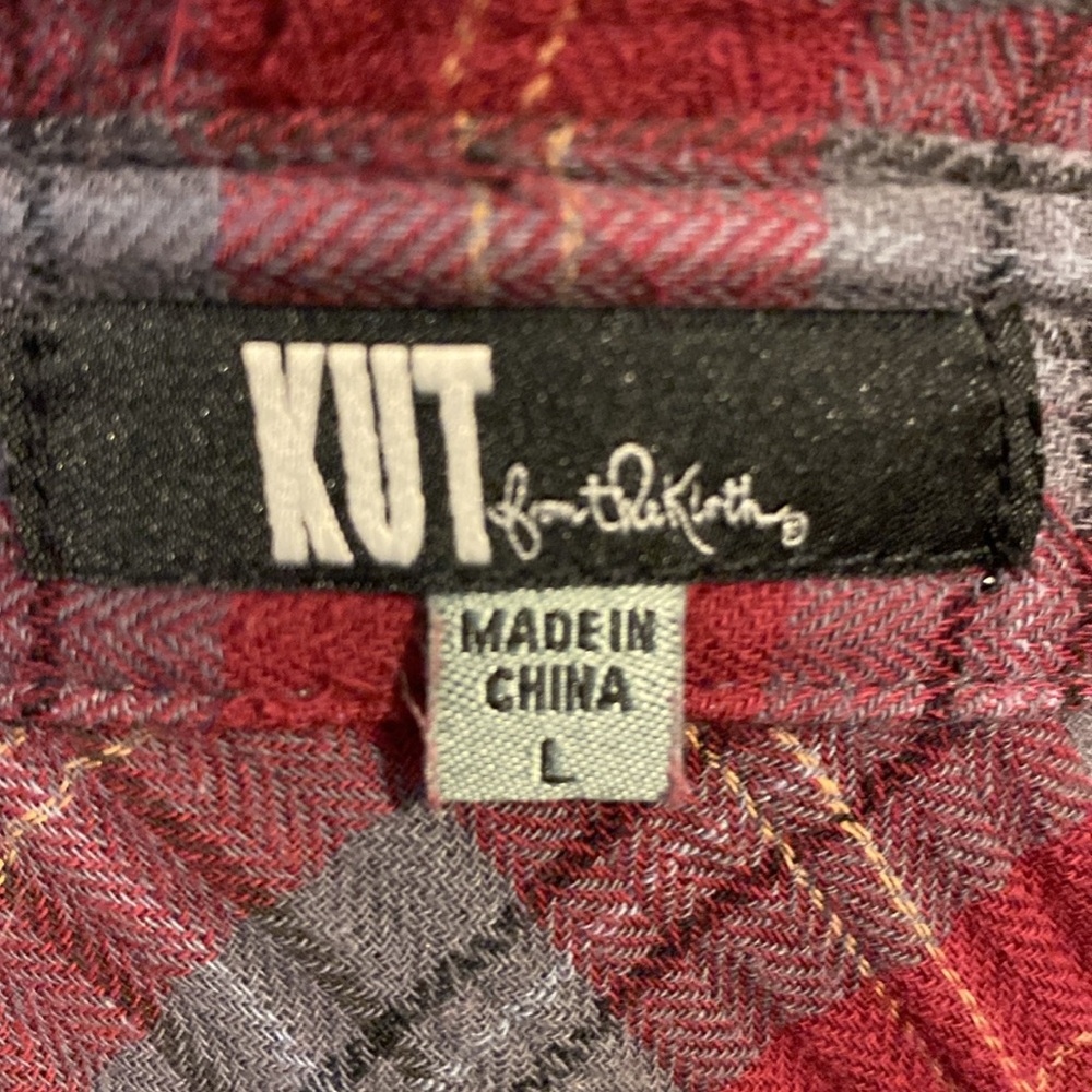 Kut From The Kloth red and gray plaid snap front shirt dress size L - Picture 10 of 12